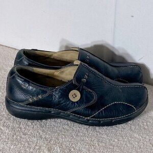 Clarks Unstructured Black Leather Slip on Shoes 6.5